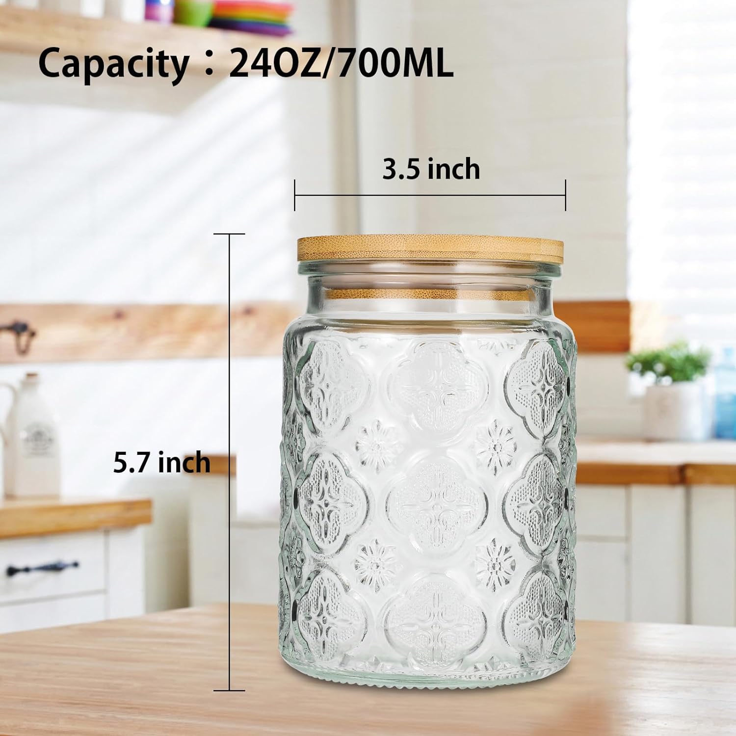 Vintage Glass Jars, Airtight Storage Jars with Bamboo Lid, Food Storage Container Jar, Candy Jar, Pantry, Tea, Sugar, Coffee Tea- 23.5 Oz (2 Pcs) Vintage Glass Jars, Airtight Storage Jars with Bamboo Lid, Food Storage Container Jar, Candy Jar, Pantry, Tea, Sugar, Coffee Tea- 23.5 Oz (2 Pcs)